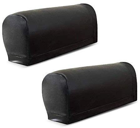 VanderHOME Armlehnenbezüge,Pu Leder Zubehör Praktisch Für Sessel Stretchy Armlehnenschoner für Sessel Sofa Liegestuhl rutschfest wasserdicht Möbelschutz Sessel Schonbezüge schwarz