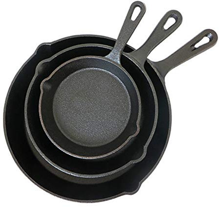 Juego De Sartén De Hierro Fundido De 3 Piezas, 26Cm + 21Cm + 15Cm Espesar Antiadherentes Cast Iron Skillet para Varios Hornos, Estufas, Asados, Fogatas