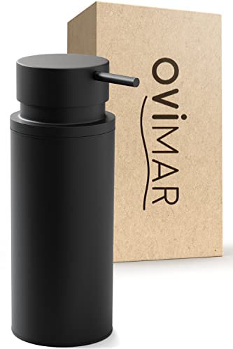 ovimar Seifenspender Haja | schwarz matt | Edelstahl | freistehend ohne Bohren | mit extra großer Öffnung leicht wiederbefüllbar | für das Badezimmer oder die Küche