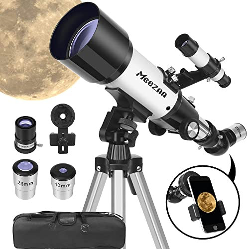 MEEZAA Teleskop, Teleskop für Kinder & Anfänger, 70 mm Blende 400 mm Tragbare Teleskope für Erwachsene Astronomie mit Stativ, Smartphone Adapter und Tragetasche zur Beobachtung von Planeten und Mond