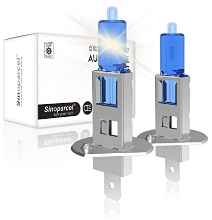 Sinoparcel H1 Headlight Bulbs, 150% Brighter, 12V 55W 3800K, for Main or Dipped Beam, Fog Light, for Stock Halogen Replacement, Plug and Play, IP67, 2 Pcs
