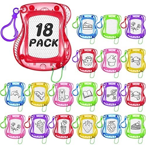 18 Pcs Mini Magnetic Drawing Board for Kids, Backpack Keychain Clip Drawing Boards, Colorful Sketch Erasable Doodle Birthday Party Favors for Class Rewards Treat Bag Stuffers (Multi Colors)