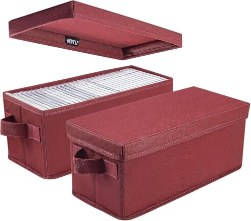 UENTIP CD-Aufbewahrungsbox, 1 Stück, CD-Hülle, 33,5 x 15 x 13,5 cm, Behälter für 30 CDs in vollen Juwelenhüllen, 60 CDs in schlanken Hüllen und 165 CDs in CD-Hüllen (red, 2apck-red)