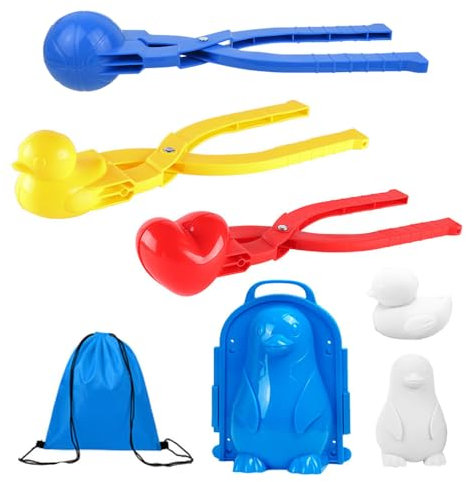 Swetup Schneeball Maker Form, 4 Stücke Schneeballzange Herz Ente Pinguin, Kunststoff Sandball Schneeball Clip, Schneeball-Spielzeug für Kinder Erwachsene Weihnachten Outdoor Winter Schnee Spielzeug