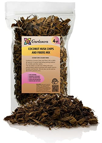 Premium Coconut Husk Chips and Fibers Mix for Orchids, Houseplant, Monstera and Fiddle Leaf Fig by GARDENERA (4 Quart Bag)