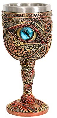 OTARTU Copa de vino de acero inoxidable The Eye of The Dragon Cáliz, Calabozos y Dragones, copas de vino de dragón medieval, 210 ml, regalo para hombre (ojos azules)
