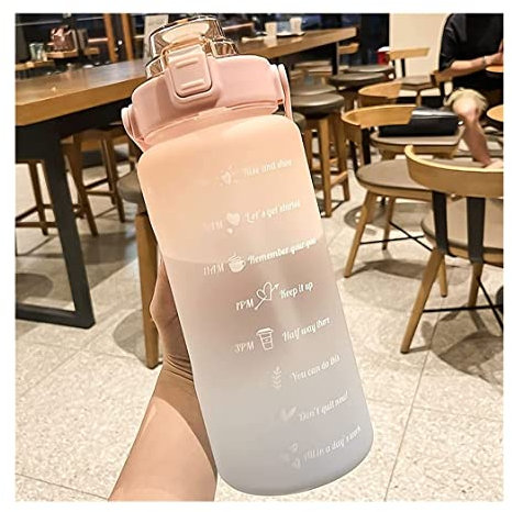 Wasserflasche für Sport 2000 Ml Flasche Mit Super Großem Fassungsvermögen Für Wasser, Trinkgefäße, Klappdeckel, Strohbecher Mit Motivierender Zeitmarkierung Nachhaltige Wasserflasche ( Color : Pink Bl