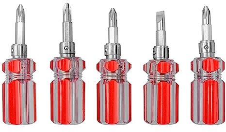 Bestgle 5pcs Mini Stubby Screwdriver Set 2-in-1 Cross-Head/Flat Head Screwdrivers Interchangeable Phillips & Slotted Screwdriver Bit Dismantle Repairing Tool for Sewing Machine Furniture Bicycle