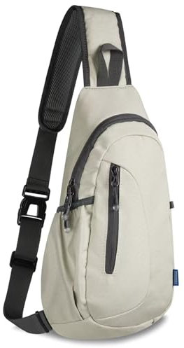 TITECOUGO Canvas Small Sling Bag Lightweight Crossbody Bag for Women Rucksack for Men Running Backpack Travel Chest Pack Daypack Shoulder for Gym Work Hiking Outdoor Sports Light Grey