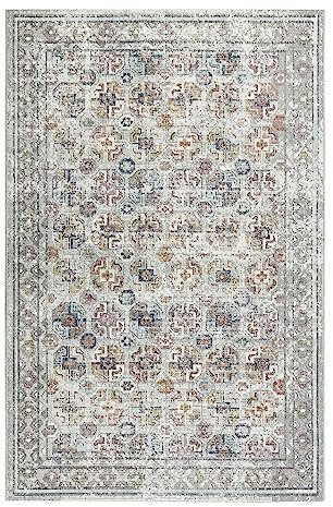 Gewebter In- & Outdoor Teppich wetterfest und farbecht im Antik Design von WECONhome für Balkon, Terrasse, Garten, Küche, Flur, Wohnmobil und Camping – Geneva (80 x 150 cm, hellblau)