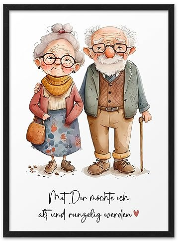 ABOUKI ALT UND RUNZELIG Wandbild Kunstdruck DIN A4 ohne Rahmen | Bild Liebe, Poster Liebespaar, Geschenkidee Silberhochzeit Valentinstag, ohne Rahmen