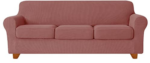 CZADMXP Sofahusse 3 Sitzer Elastischer, Sofabezug Mit 3 Separatem Sitzkissenbezug, Jacquard Couchbezug Sofa Schonbezug Sofaüberwürfe Stretchhusse (Ziegelrot,3 Sitzer)