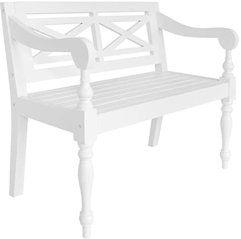 Rantry Sitzbank Bank Holzbank Flurbank für Wohnzimmer Gartenbank Parkbank Möbel Bank 98 cm Mahagoni Massivholz Weiß