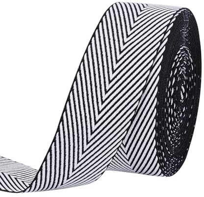 PH PandaHall Nastro A Righe Artigianali Da 9.1 m Cinghie In Nastro In Poliestere Da 4 cm, Nastro Jacquard con Tessitura A Strisce Bianche e Nere per Decorazioni per La Casa di Cappelli per Indumenti