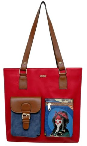 DOGO Borsa a tracolla da donna in pelle vegana, fatta a mano, con vari motivi, scelta elegante e alla moda, Dai vita ai tuoi colori rosso, Standard