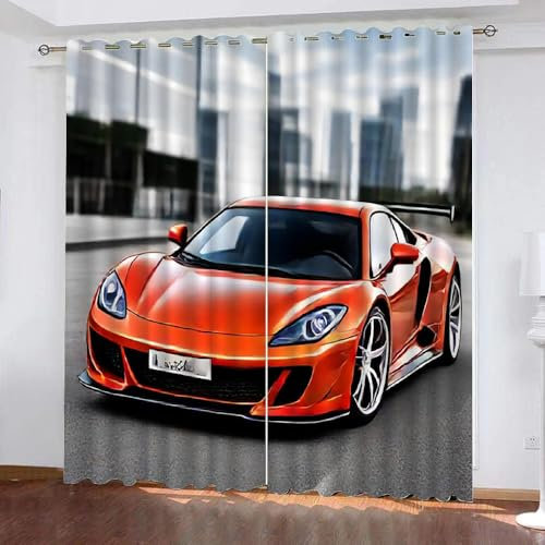 Auto Gardinen Motiv Schwarz Rot Sportwagen 2 Stück H 160Cm X B 70Cm, Vorhang Blickdicht Ösen Kurz,Verdunklungsvorhänge Kinderzimmer Mädchen Jungen,Kinder Vorhang Verdunkelung Für Schlafzimmer,A14