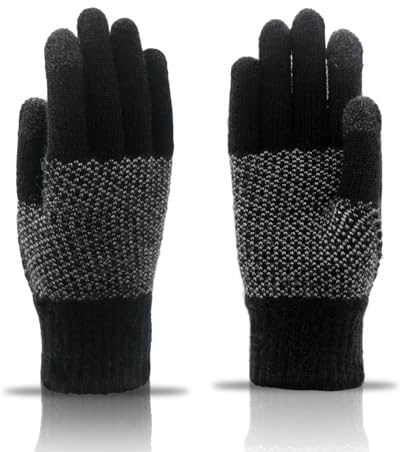 Lång hållare vinter pekskärmshandskar för män termisk varm stickad elastisk sms handskar körning gång löpning utomhus sport pekskärm handskar (svart)