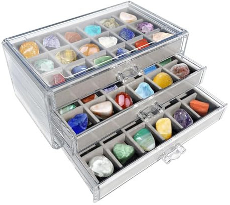 Rock-Sammelbox, Edelstein-Vitrine - Fossile Vitrine mit 54 Fächern | 3-lagige Vitrine aus visueller Acryl-Elegant-Rock-Kollektion für Kindertag, Vatertag, Geburtstag