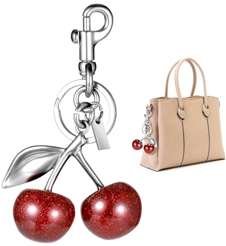 Huiguli Kirsch Bag Charm, Modischer Kirschtaschen Keychain, Auffälliger Kirsch-Schlüsselanhänger Taschenanhänger Accessoire für Taschen, Rucksäcke und Autos, Geschenke für Damen Silber