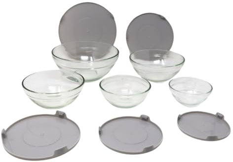 stahl-design-tebart Set di 10 ciotole in vetro con coperchio – impilabili, trasparenti, lavabili in lavastoviglie – ideali per conservare, preparare e riscaldare – con coperchi in plastica ermetici.