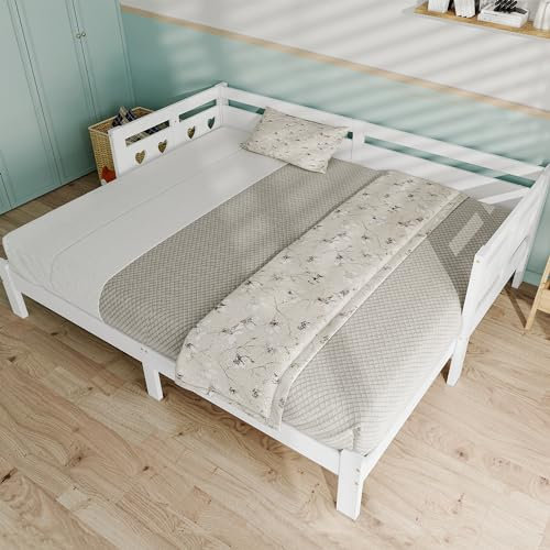 Arhatreya Daybett 90x200cm, Tagesbett mit Ausziehbett, Holzbett mit Rollrost, Bettgestell mit Lattenrost, Bett für Schlafzimmer Gästezimmer (Ohne Matratze) Weiß