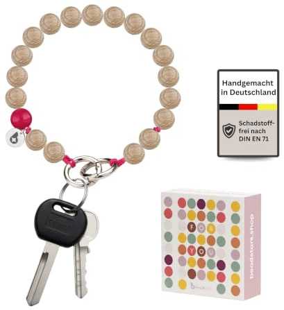beadstars Perlen Handykette kurz oder Schlüsselanhänger mit Karabiner (25cm) - Ideal für Autoschlüsselanhänger, Schlüsselband, Handyanhänger kompatibel mit iPhone & Samsung (Wood & Berry)
