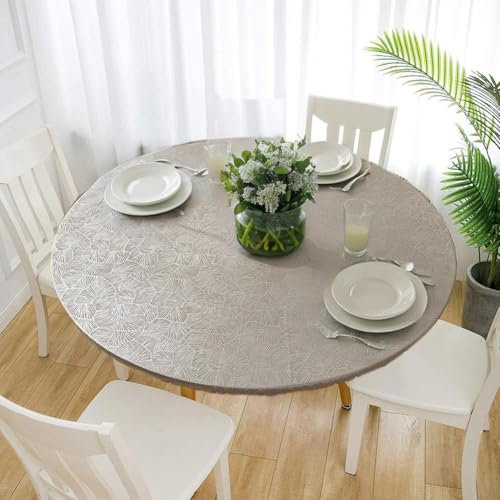 Cozomiz Elastische Tischdecke Jacquard Gartentischdecke Rundtischdecke wasserdichte rutschfeste Abwischbar Schmutzabweisend Tischdecke 180cm Runde Enge Passform Grau