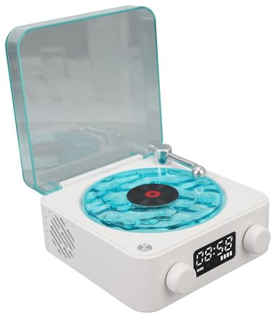 Pantalla de Altavoz, Hora y Batería, Luz Nocturna Suave, Platillo Giratorio, Altavoz para Dormitorios (White)