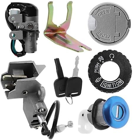 Yurefax Interruttore di accensione GY6 Blocco chiave Tappo serbatoio benzina Set, for sedile, pannello di blocco Blocco con cavo W/2 chiavi, for 49cc 50cc 60cc 72cc 82cc 125cc 150cc TaoTao Peace Roket