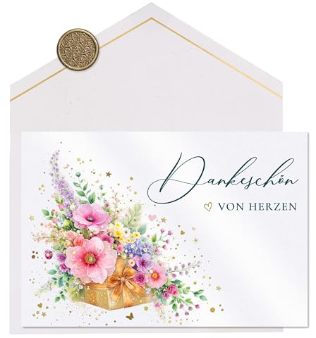 Joli Coon Premium Dankeschön von Herzen Karte STARDUST, 17 x 11,5 cm | 350g Perlmuttpapier mit Schimmereffekt, weiße Innenseite, goldveredeltes Fine-Paper-Kuvert, für persönliche Dankesworte