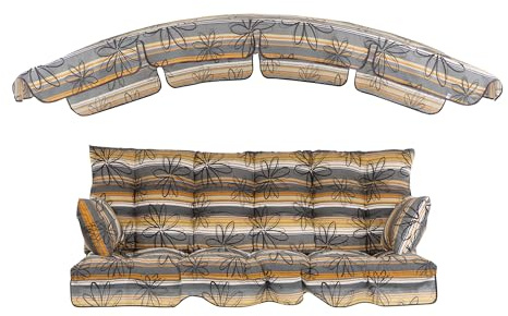 PATIO Hollywoodschaukel Auflage mit Dach 175 cm Ravenna Bankauflage Sitzpolster Rückenlehne mit 2 Kissen gesteppt Volant vorne