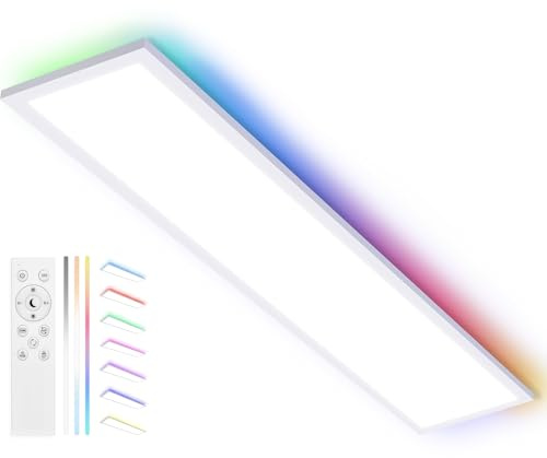 YindaLux LED Panel 100x25cm mit RGB-Backlight 30W 3000lm Dimmbar Weiß | 2700–6500K einstellbar, Fernbedienung, Nachtlicht, Speicherfunktion, flache Bauform, für Küche, Büro, Wohnzimmer