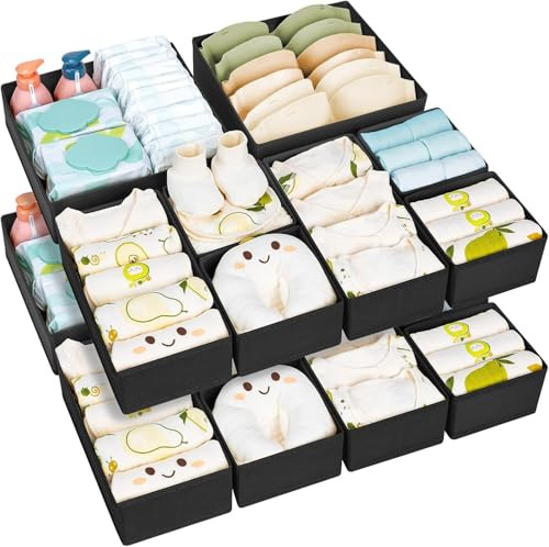 Homsorout Organizer Armadio Organizer Cassetti - 15 Pezzi Separatori per Cassetti Divisori per Cassetti Organizzatore Cassetti, per Calze, Biancheria Intima, Nero