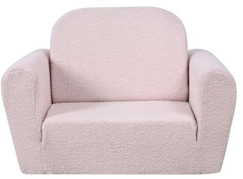 DGBAOBEI Kids Sofa Bed,2 in 1 Fold Out Children's Sofa with Teddy Velvet,Kids Foam Couch for 0-4 Years,Toddler Armchair for Boys and Girls (Beige)