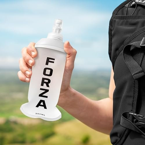 FORZA Flasques d’Hydratation Souples | Bouteille Portable pour la Course à Pied | Étanche, Pliable, avec Embout à Mordre | Coureurs, Cyclistes et Randonneurs | 250 ml ou 500 ml (1x Flasque de 250 ml)