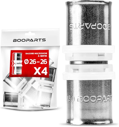 BOOPARTS – 4 Pièces – Manchon Égal à Sertir Ø26 (26–26 mm) | Accouplement Multicouche Contour TH | Raccord Plomberie Chauffage Étanche pour Eau Chaude et Sanitaire