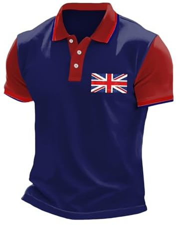 Generisch Reloj deportivo sencillo con estampado de Jack Print, camiseta informal de negocios con mangas raglán y tira de botones en la solapa camisa para hombre, color rojo, marine, L