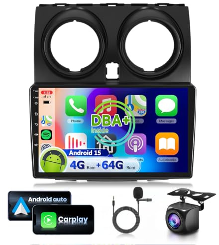 4G&64G DAB/DAB+ 9 Autoradio per Nissan Qashqai 2006-2016 con Carplay Android Auto Wireless Android 15,Bluetooth RDS/FM Radio,Mirror link,Wi-Fi GPS Navi,Telecamera posteriore AHD