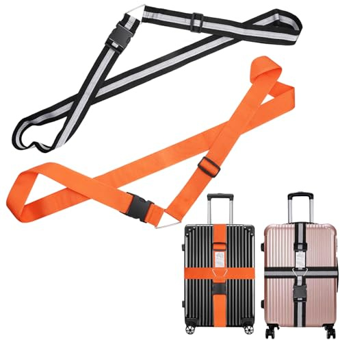 Juego de 2 Cintas de Maleta Cruzadas Ajustables, Correas de Equipaje de 5 cm en PP para Maletas de 20–34 Pulgadas Cinturón con Hebilla Alta Visibilidad Accesorio de Viaje Seguro y Práctico