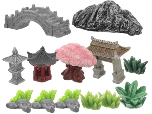 Alipis Miniature Landscape Ornaments for DIY Craft Garden Decor Featuring Zen Fairy Garden Bridge and Pagoda Stone Statues for Balcony Decorations Outdoor Rockery Mini Bridge Setups