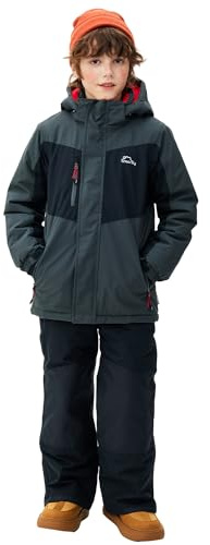 SMONTY Kids Ski Suit Girls Boys Snowsuits Winter Ski Jacket & Bib Pants Set Snowboard Waterproof Windproof Warm Coat(6-7 Years,Grey)
