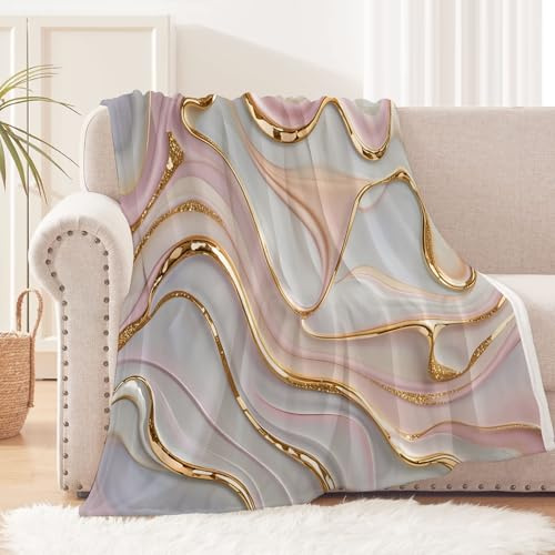 Generico coperta pile matrimoniale 130x150 cm Texture Di Marmo Dorato plaid matrimoniale Tessuto Morbido e Resistente in Poliestere per Divano Letto Campeggio Viaggio, Ideale per Casa EM2130-927