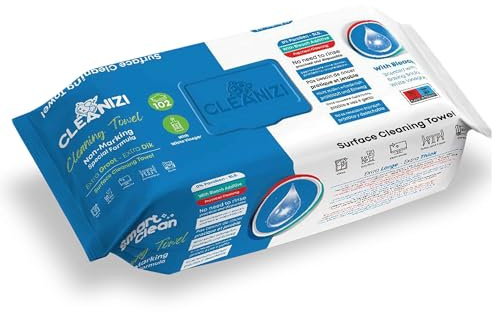 Cleanizi Reinigungstücher Extra dickes und Extra Großes Feuchttücher Oberflächenreinigung Set für Fußboden Küche Badezimmer – nicht Abfärbender Spülfreier Formel – Mit Bleichmittel 12 Packungen