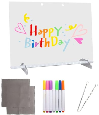 Luieonm Lavagna da disegno a LED, in acrilico cancellabile a secco, con luce, strumento per scarabocchiare con penne a 7 colori per riunioni, appunti, programmi di studio, coordinatori di eventi