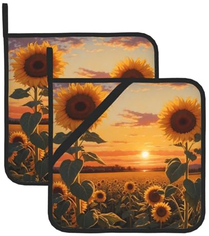 Presine quadrate resistenti al calore con stampa di girasoli al tramonto, 20,3 x 20,3 cm, tessuti di qualità, anti-scottatura e facili da pulire