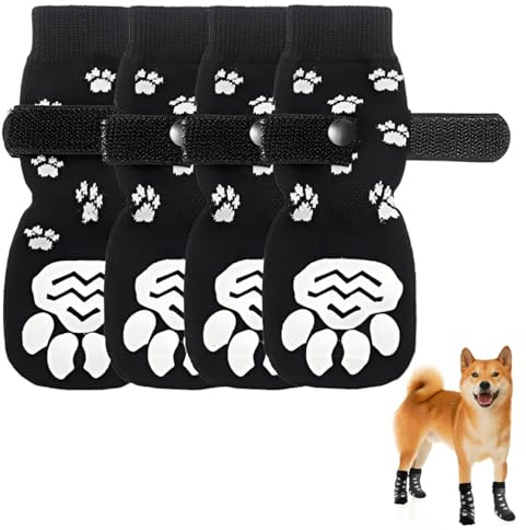 THQAE 2 Paar hundeschuhe, Hundesocken Anti Rutsch, Anti-Rutsch Socken für Hunde, mit Verstellbaren Riemen Haustierpfoten Schutz, Hundesocken für Hunde Pfotenschutz im Innenbereich im Freien, S