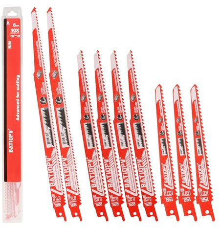 BATIOPV Lames de scie sabre pour bois & clous – 6 TPI – pour bois de construction, bois dur & palettes – tige universelle 1/2 compatible toutes scies sabres