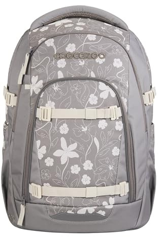coocazoo Mate Schulrucksack „Vanilla Bloom”, grau, ergonomischer & anpassbarer Tornister, höhen- & größenverstellbar, mit Brustgurt & Hüftgurt, ab der 3. Klasse