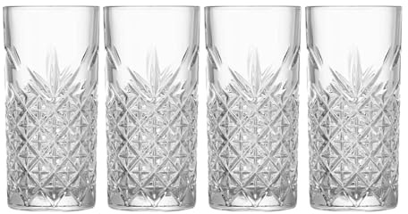 AHUFGN Verre a Whisky 4PCS Highball Glasses, Etched Drinking Clear Glass Water For Juices Or Cocktails