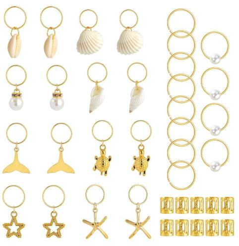 Glamoreal 40 Pcs goldener Muschel-Haarschmuck für Zöpfe und Dreadlocks, verstellbare Haar-Charms für schwarze Frauen und Männer, robuste und langlebige Haaraccessoires für Partys